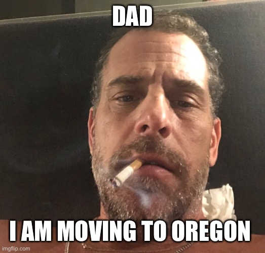 Moving to Oregon | DAD; I AM MOVING TO OREGON | image tagged in hunter biden,oregon | made w/ Imgflip meme maker