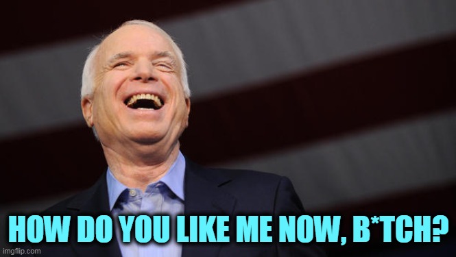 Karma is a... | HOW DO YOU LIKE ME NOW, B*TCH? | image tagged in john mccain,trump,loser | made w/ Imgflip meme maker