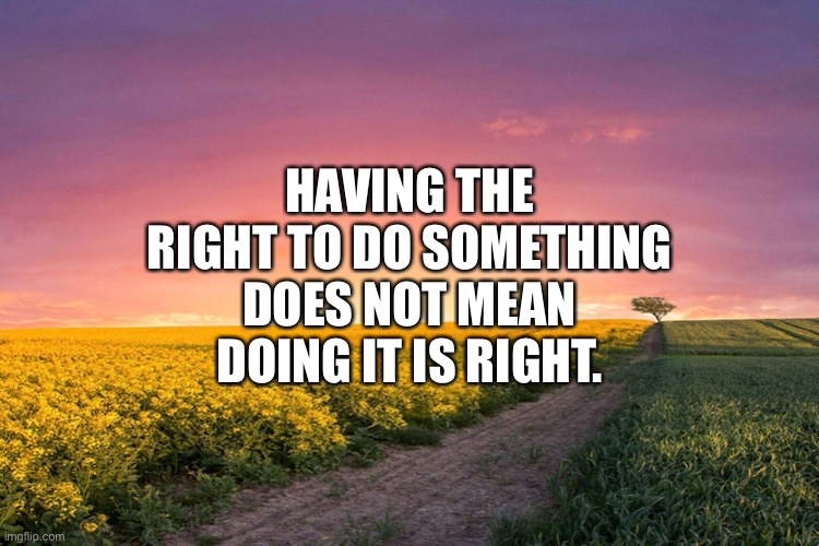 Right doesn’t mean right | HAVING THE RIGHT TO DO SOMETHING DOES NOT MEAN DOING IT IS RIGHT. | image tagged in right,justified | made w/ Imgflip meme maker