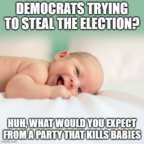 Would you expect anything else from people who kill babies? | image tagged in election fraud | made w/ Imgflip meme maker