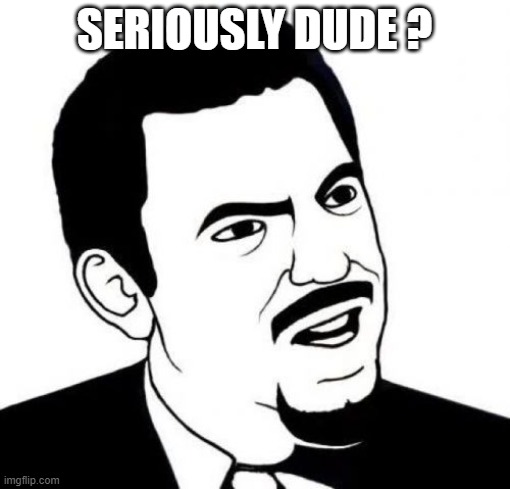 Seriously Face Meme | SERIOUSLY DUDE ? | image tagged in memes,seriously face | made w/ Imgflip meme maker