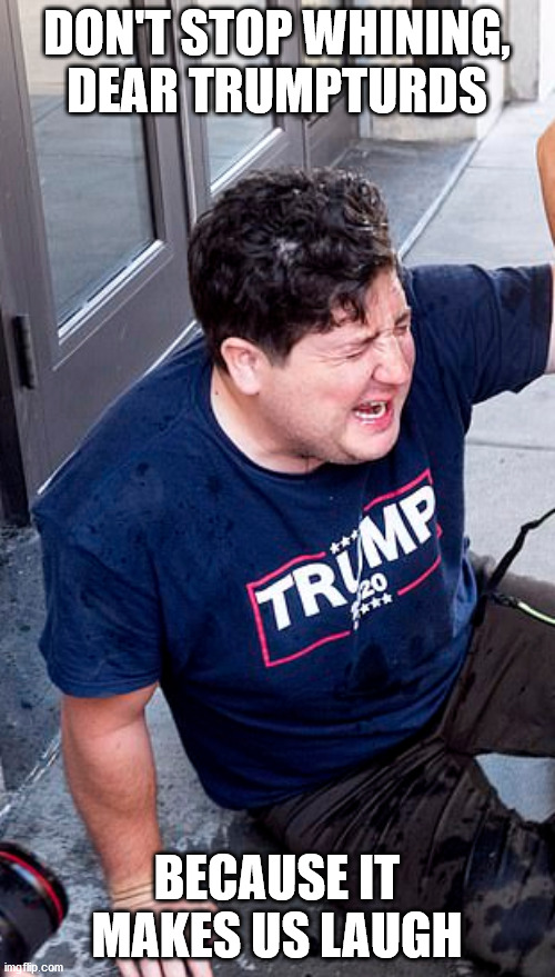 DON'T STOP WHINING,
DEAR TRUMPTURDS BECAUSE IT MAKES US LAUGH | made w/ Imgflip meme maker