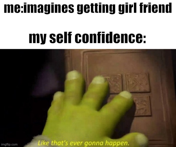 Like that's ever gonna happen. | me:imagines getting girl friend; my self confidence: | image tagged in like that's ever gonna happen | made w/ Imgflip meme maker