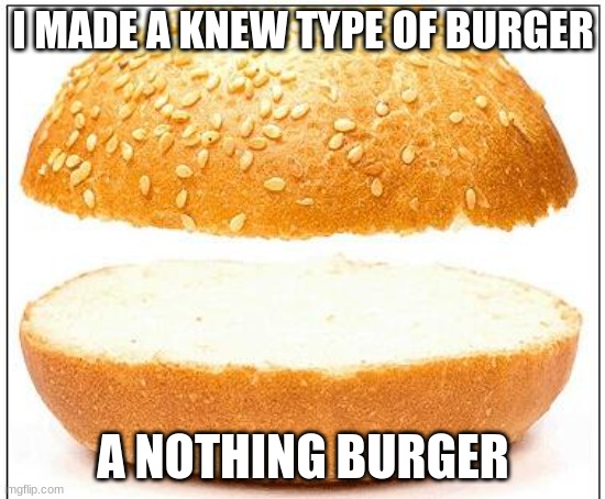 Nothing burger | I MADE A KNEW TYPE OF BURGER; A NOTHING BURGER | image tagged in nothing burger | made w/ Imgflip meme maker