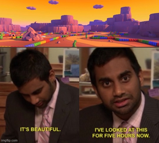 Sunset Wilds' remake is soooo beautiful and that music though. :D | image tagged in i've looked at this for 5 hours now,mario kart tour,memes,funny,beautiful | made w/ Imgflip meme maker