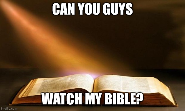 Bible  | CAN YOU GUYS; WATCH MY BIBLE? | image tagged in bible | made w/ Imgflip meme maker