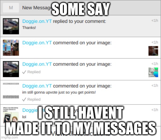 SOME SAY I STILL HAVENT MADE IT TO MY MESSAGES | made w/ Imgflip meme maker