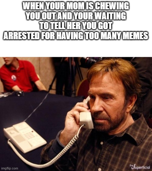 i didnt know that many memes would overload my neighbors computer and blow it up i swear- | WHEN YOUR MOM IS CHEWING YOU OUT AND YOUR WAITING TO TELL HER YOU GOT ARRESTED FOR HAVING TOO MANY MEMES | image tagged in memes,chuck norris,pie charts,gifs,funny,ha ha tags go brr | made w/ Imgflip meme maker