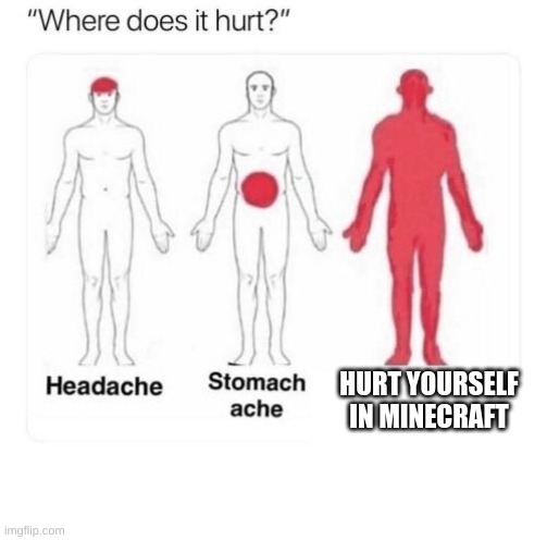 Where does it hurt | HURT YOURSELF IN MINECRAFT | image tagged in where does it hurt | made w/ Imgflip meme maker