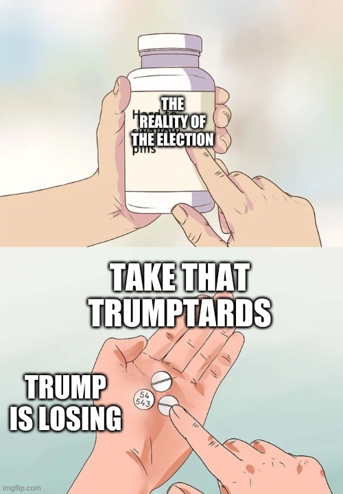 Hard To Swallow Pills Meme | THE REALITY OF THE ELECTION; TAKE THAT TRUMPTARDS; TRUMP IS LOSING | image tagged in memes,hard to swallow pills | made w/ Imgflip meme maker