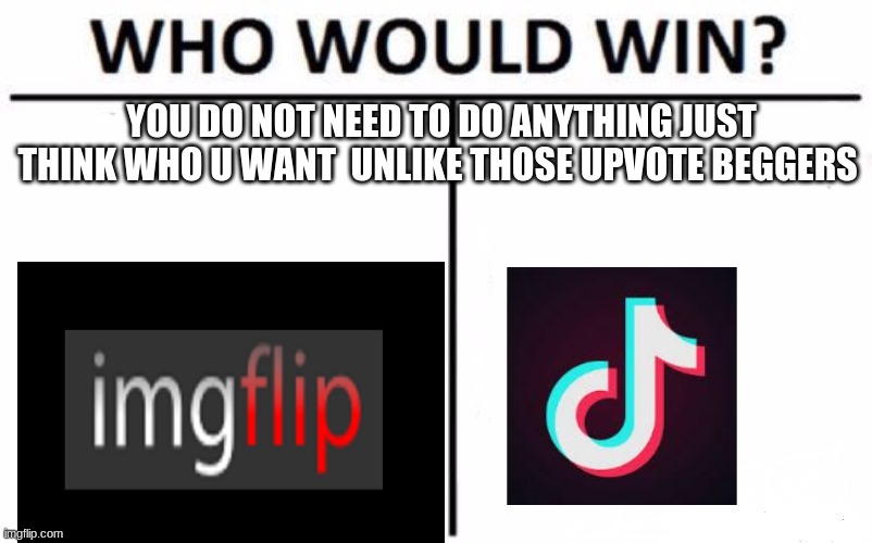 u decide im going for imgflip | YOU DO NOT NEED TO DO ANYTHING JUST THINK WHO U WANT  UNLIKE THOSE UPVOTE BEGGERS | image tagged in memes,who would win | made w/ Imgflip meme maker