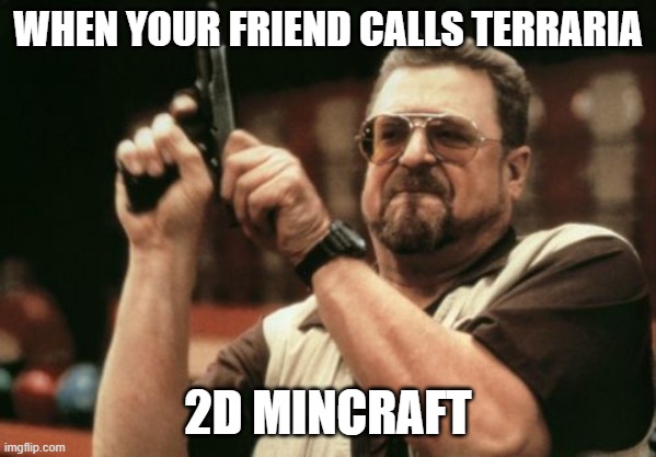 seriously | WHEN YOUR FRIEND CALLS TERRARIA; 2D MINCRAFT | image tagged in memes,terraria | made w/ Imgflip meme maker