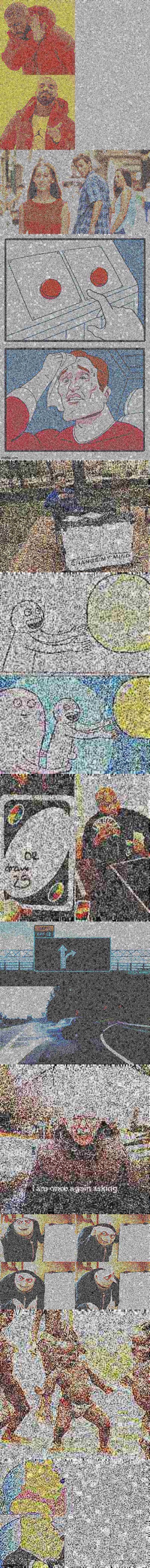 Meme templates turned into art, let me know which one is your favorite | image tagged in crossover,drake hotline bling,distracted boyfriend,gru's plan | made w/ Imgflip meme maker