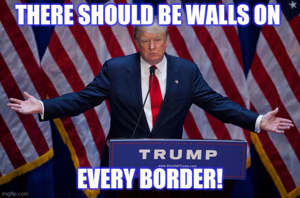 trump probs | THERE SHOULD BE WALLS ON; EVERY BORDER! | image tagged in donald trump | made w/ Imgflip meme maker