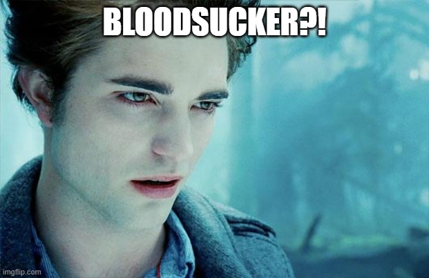 Edward Cullen | BLOODSUCKER?! | image tagged in edward cullen | made w/ Imgflip meme maker