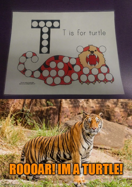 more like tiger | ROOOAR! IM A TURTLE! | image tagged in memes,funny,tiger,turtle,you had one job | made w/ Imgflip meme maker