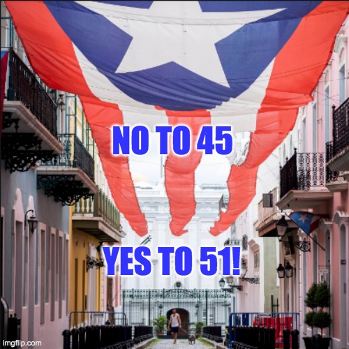 Someone still has faith in American democracy. Let's hear it for Puerto Rican statehood! | NO TO 45; YES TO 51! | image tagged in vote,election,puerto rico,democracy | made w/ Imgflip meme maker