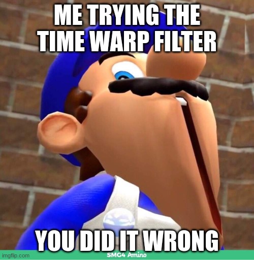 smg4's face | ME TRYING THE TIME WARP FILTER; YOU DID IT WRONG | image tagged in smg4's face | made w/ Imgflip meme maker