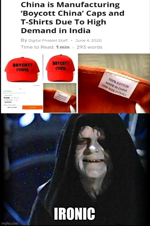 IRONIC | image tagged in emperor palpatine | made w/ Imgflip meme maker