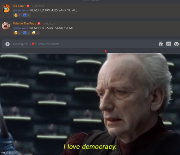 image tagged in i love democracy | made w/ Imgflip meme maker