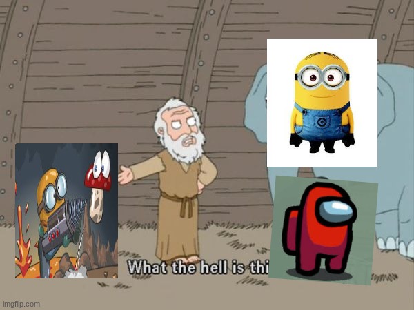Diggy's parents | image tagged in what the hell is this,among us,minions | made w/ Imgflip meme maker