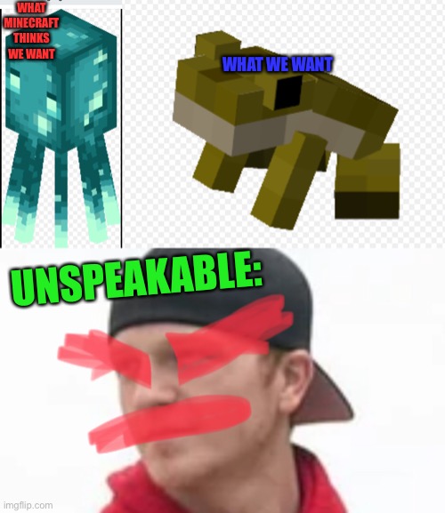 Unspeakable meme | WHAT MINECRAFT THINKS WE WANT; WHAT WE WANT; UNSPEAKABLE: | image tagged in memes | made w/ Imgflip meme maker