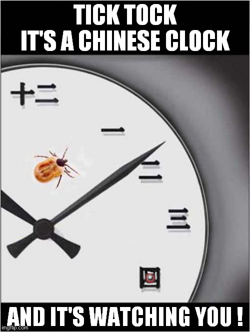 Tic Tok | TICK TOCK
IT'S A CHINESE CLOCK; AND IT'S WATCHING YOU ! | image tagged in fun,tik tok,watching,frontpage | made w/ Imgflip meme maker