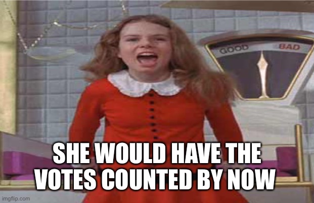 Veruca for 2020 Election | SHE WOULD HAVE THE VOTES COUNTED BY NOW | image tagged in 2020,election 2020,election,trump,biden,veruca salt | made w/ Imgflip meme maker