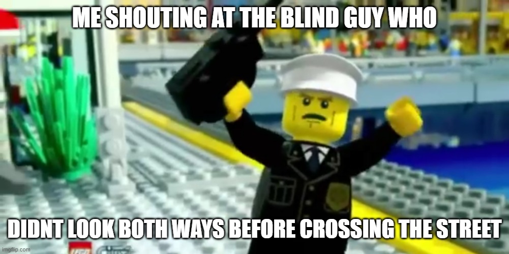 Hey! | ME SHOUTING AT THE BLIND GUY WHO; DIDNT LOOK BOTH WAYS BEFORE CROSSING THE STREET | image tagged in hey | made w/ Imgflip meme maker