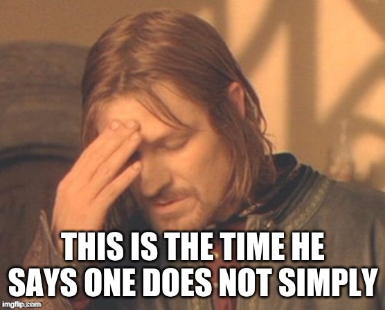 Frustrated Borimir | THIS IS THE TIME HE SAYS ONE DOES NOT SIMPLY | image tagged in frustrated borimir | made w/ Imgflip meme maker