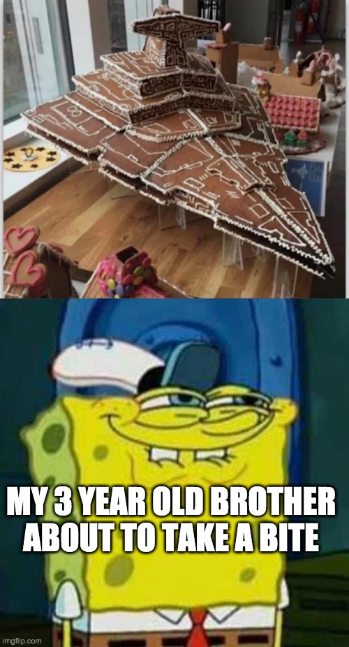 *choMp* | MY 3 YEAR OLD BROTHER ABOUT TO TAKE A BITE | image tagged in gingerbread,star wars,kid,stupid,memes | made w/ Imgflip meme maker