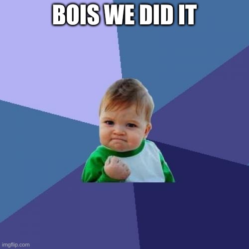hoi ya | BOIS WE DID IT | image tagged in memes,success kid | made w/ Imgflip meme maker
