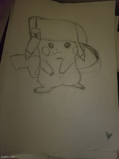 His hats too big but wh | image tagged in pikachu,drawing | made w/ Imgflip meme maker