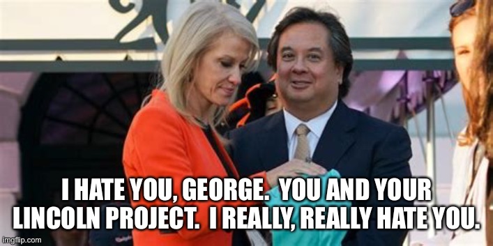 Fun with the Conways | I HATE YOU, GEORGE.  YOU AND YOUR LINCOLN PROJECT.  I REALLY, REALLY HATE YOU. | image tagged in kellyanne and george conway | made w/ Imgflip meme maker