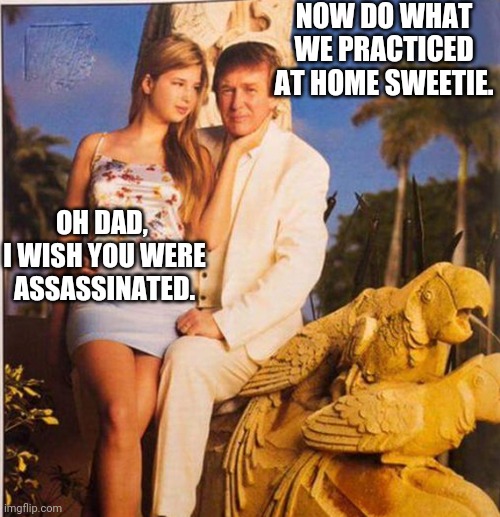 Trump Ivanka Ew | NOW DO WHAT WE PRACTICED AT HOME SWEETIE. OH DAD, 
I WISH YOU WERE ASSASSINATED. | image tagged in trump ivanka ew | made w/ Imgflip meme maker