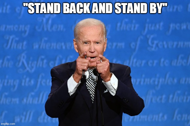 Standing back and standing by. | "STAND BACK AND STAND BY" | image tagged in election | made w/ Imgflip meme maker