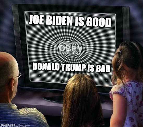 An Mind-Control Box In Every Living Room Isn't "Democracy" | JOE BIDEN IS GOOD; DONALD TRUMP IS BAD | image tagged in biden,trump,election | made w/ Imgflip meme maker