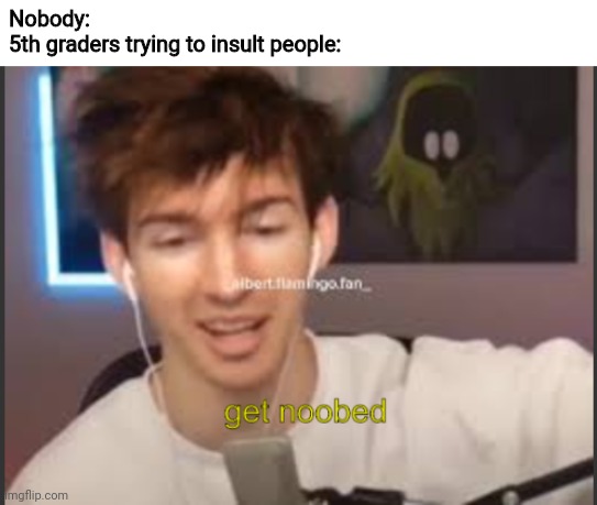 albert get noobed | Nobody: 
5th graders trying to insult people: | image tagged in albert get noobed | made w/ Imgflip meme maker