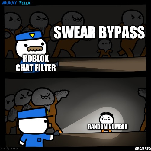 CHat filter b | SWEAR BYPASS; ROBLOX CHAT FILTER; RANDOM NUMBER | image tagged in memes,unlucky fella,billy,roblox | made w/ Imgflip meme maker