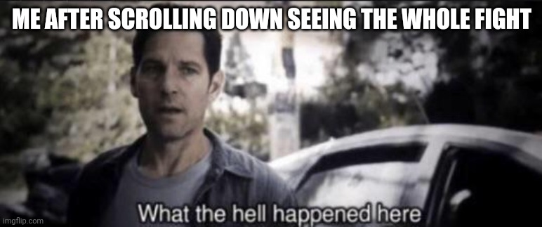 What the hell happened here | ME AFTER SCROLLING DOWN SEEING THE WHOLE FIGHT | image tagged in what the hell happened here | made w/ Imgflip meme maker