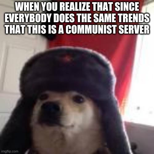 communist propaganda | WHEN YOU REALIZE THAT SINCE EVERYBODY DOES THE SAME TRENDS THAT THIS IS A COMMUNIST SERVER | made w/ Imgflip meme maker