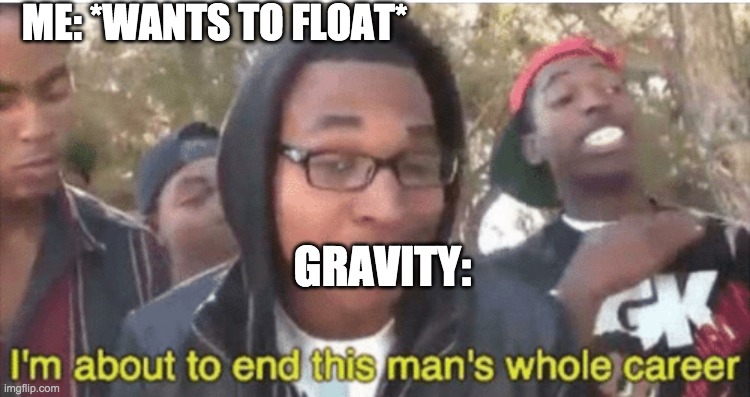 gravity in a nutshell | ME: *WANTS TO FLOAT*; GRAVITY: | image tagged in i m about to ruin this man s whole career | made w/ Imgflip meme maker