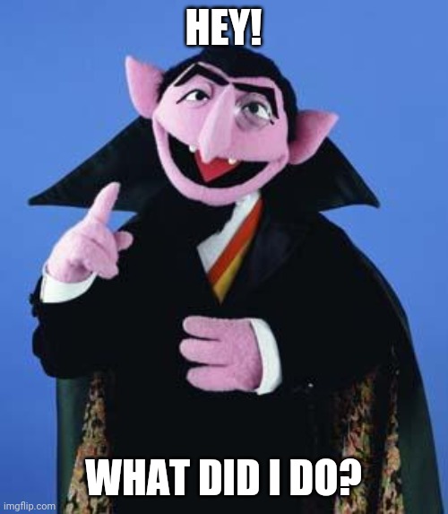 STOP THE COUNT | HEY! WHAT DID I DO? | image tagged in the count | made w/ Imgflip meme maker
