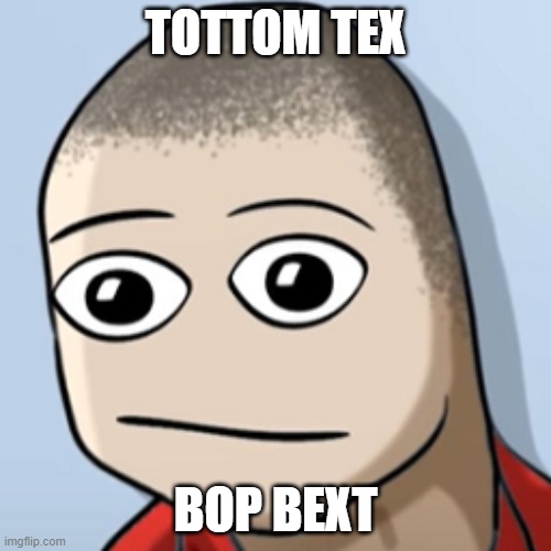 Bop Bext | TOTTOM TEX; BOP BEXT | image tagged in person,idk | made w/ Imgflip meme maker
