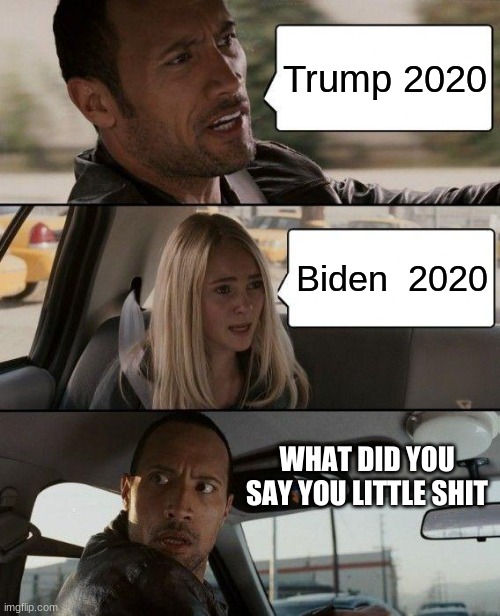 The Rock Driving | Trump 2020; Biden  2020; WHAT DID YOU SAY YOU LITTLE SHIT | image tagged in memes,the rock driving | made w/ Imgflip meme maker