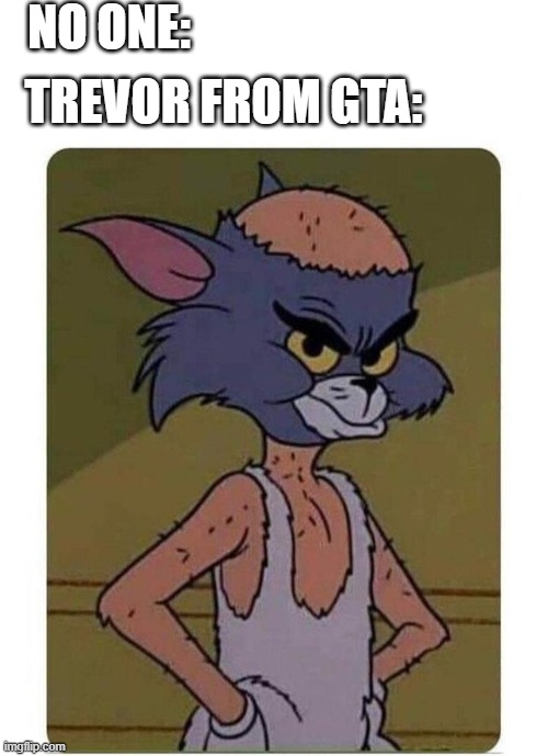 bald cat | NO ONE:; TREVOR FROM GTA: | image tagged in bald cat | made w/ Imgflip meme maker