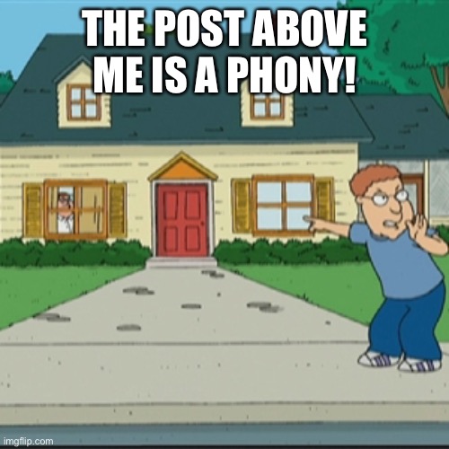 Phoney man | THE POST ABOVE ME IS A PHONY! | image tagged in phoney man | made w/ Imgflip meme maker