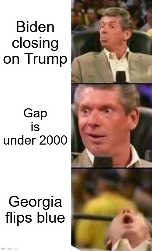 Vince McMahon  | Biden closing on Trump; Gap is under 2000; Georgia flips blue | image tagged in vince mcmahon,memes | made w/ Imgflip meme maker