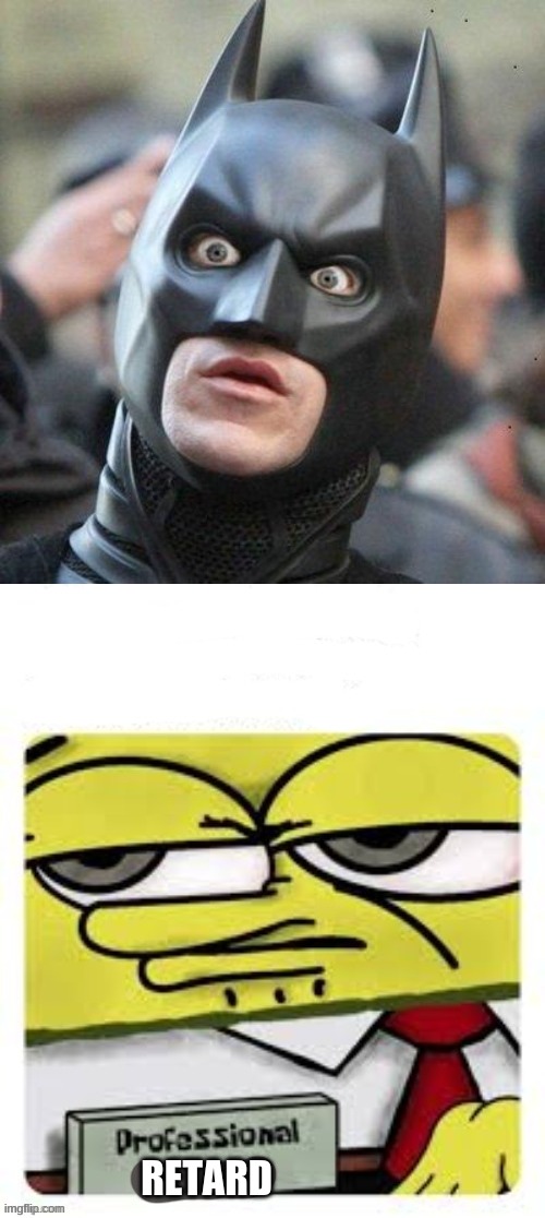 RETARD | image tagged in shocked batman,professional spongebob | made w/ Imgflip meme maker