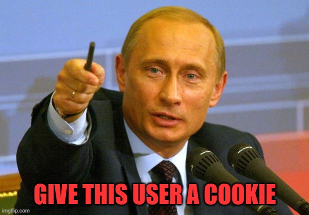 Good Guy Putin Meme | GIVE THIS USER A COOKIE | image tagged in memes,good guy putin | made w/ Imgflip meme maker